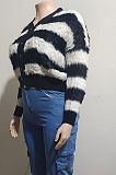 SUPER WHOLESALE |  Black and White Striped Single-Breasted Knit Cardigan