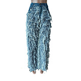 SUPER WHOLESALE |  Fashion Frayed Tassel Elastic Denim Long Pants