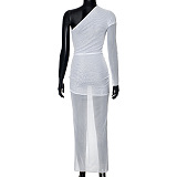 SUPER WHOLESALE | Side Split One Shoulder Dress in all White