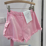 SUPER WHOLESALE | Bucklet Tassel Hem Shorts in Pink