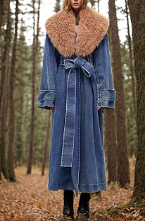 SUPER WHOLESALE | Fur Neck Denim Coat