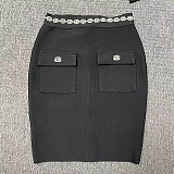 SUPER WHOLESALE | Lapel Rhinestone Studded Long Sleeve Blazer Jacket + High-Waisted A-line Skirt