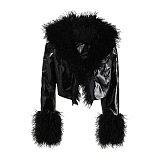 UPER WHOLESALE | Fur Pu Material Coat in Black