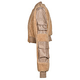 SUPER WHOLESALE | Fur Patchwork Cargo Jacket Top