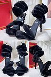 SUPER WHOLESALE |  Fur Open Toe Heel Black & White