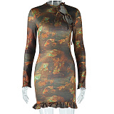 SUPER WHOLESALE | Long Sleeve Round Neck Hollow Out Lace-up Streetwear Bodycon Dress
