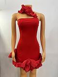 SUPER WHOLESALE | Wave Hem One Shoulder Dress in Red