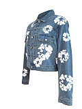 SUPER WHOLESALE | Flower Printed Denim Jacket Top