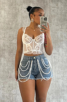 SUPER WHOLESALE | Pearl Chain Decor Denim Shorts