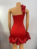 SUPER WHOLESALE | Wave Hem One Shoulder Dress in Red