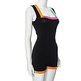 SUPER WHOLESALE | Color-blocked Splicing Square Neck Sleeveless Casual Sports Romper