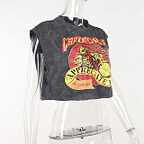 SUPER WHOLESALE | Sleeveless Graphic-printed Crop T-shirt