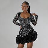 SUPER WHOLESALE | Square Neck Blingbling Party Dress