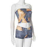 SUPER WHOLESALE | Digital Printed Shorts Set with Strapless Top