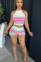 SUPER WHOLESALE | Stripes Knitted Set in Halter Top & Shorts