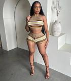 SUPER WHOLESALE | Stripes Knitted Set in Halter Top & Shorts