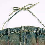 SUPER WHOLESALE | Aged Denim Skirt Set with Strapless Top