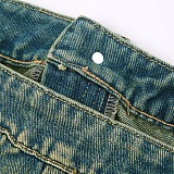 SUPER WHOLESALE | Aged Denim Skirt Set with Strapless Top