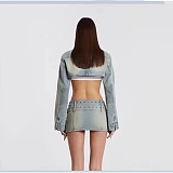 SUPER WHOLESALE | Stylish Denim Skirt Set with Crop Top & Buckle Skirt