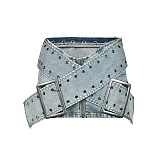 SUPER WHOLESALE | Stylish Denim Skirt Set with Crop Top & Buckle Skirt