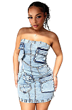 SUPER WHOLESALE | Denim Strapless Cargo Dress