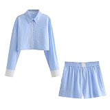 SUPER WHOLESALE | Two Tones Stripe Shorts Set with Shirt Top