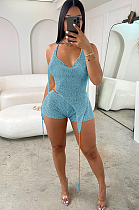 SUPER WHOLESALE | Bling Bling Sequins Shorts Set with Hoodie in Sky Blue