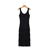 SUPER WHOLESALE | Knitted Tank Long Dress with Fringe