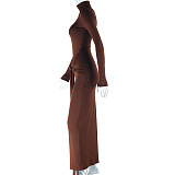 SUPER WHOLESALE | Tutle Neck Long Dress with Strip