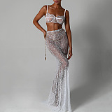 SUPER WHOLESALE | Lace See-through Floor-length  2 Piece Skirt Set with Chain