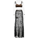 SUPER WHOLESALE | Lace See-through Floor-length  2 Piece Skirt Set with Chain