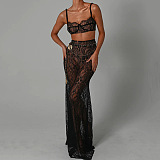 SUPER WHOLESALE | Lace See-through Floor-length  2 Piece Skirt Set with Chain