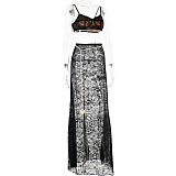 SUPER WHOLESALE | Lace See-through Floor-length  2 Piece Skirt Set with Chain