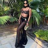 SUPER WHOLESALE | Lace See-through Floor-length  2 Piece Skirt Set with Chain