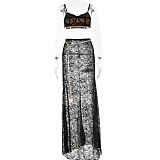 SUPER WHOLESALE | Lace See-through Floor-length  2 Piece Skirt Set with Chain