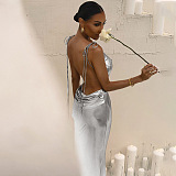 SUPER WHOLESALE | Open Back Maxi Dress in Silver