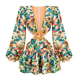 SUPER WHOLESALE |  Tropical  Pattern Printed Lantern Sleeve Dress