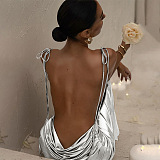 SUPER WHOLESALE | Open Back Maxi Dress in Silver