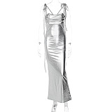 SUPER WHOLESALE | Open Back Maxi Dress in Silver