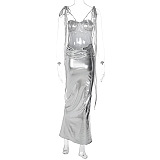 SUPER WHOLESALE | Open Back Maxi Dress in Silver