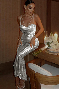 SUPER WHOLESALE | Open Back Maxi Dress in Silver