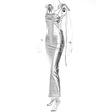 SUPER WHOLESALE | Open Back Maxi Dress in Silver