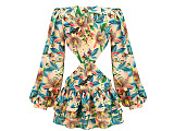 SUPER WHOLESALE |  Tropical  Pattern Printed Lantern Sleeve Dress