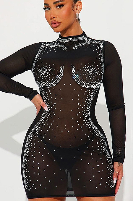 SUPER WHOLESALE |  Bling Bling See-through Mini Dress