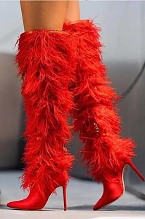 Knee Height Feather Boot in Red