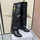 Leather Shark Leather Shark Lock Wedge Knee Length Boots