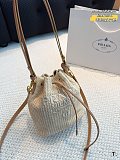 SUPER WHOLESALE | Prad a Natural Crochet And Leather Mini-bucket Bag