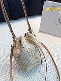 SUPER WHOLESALE | Prad a Natural Crochet And Leather Mini-bucket Bag