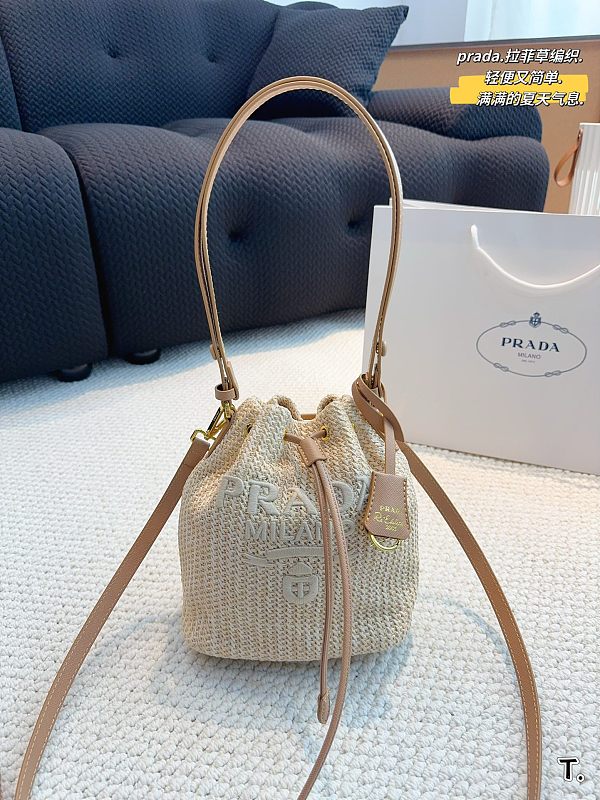 SUPER WHOLESALE | Prad a Natural Crochet And Leather Mini-bucket Bag