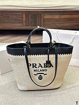 SUPER WHOLESALE | Prada Medium Crochet And Leather Tote Bag